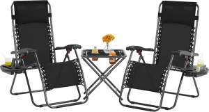 3PCS Zero Gravity Recliner Portable Outdoor Reclining Chair Set Side Table Lounge Chairs